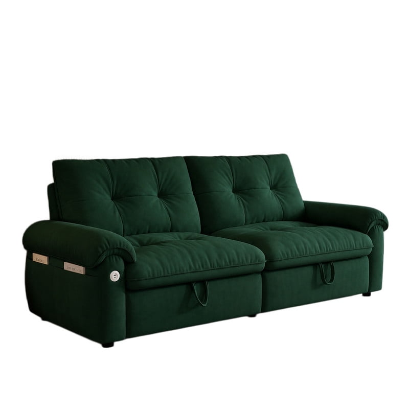 77.2" Convertible Sofa Bed, 2-in-1 Full Size Sleeper Sofa, Plush Upholstered Loveseat with USB Charging Ports & Side Pockets, Steel Frame Pull-Out Couch for Living Room, Bedroom, Apartment