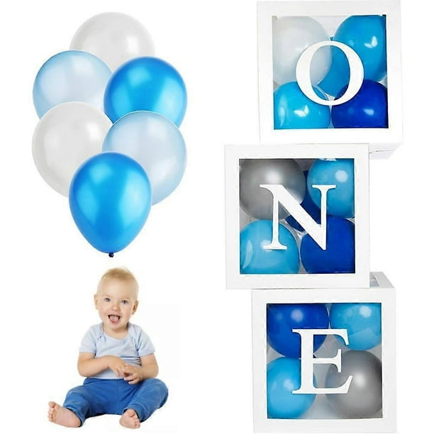 First Birthday Balloon ONE Boxes for Baby Boy Girl with 26 10inch Balloons Baby 1st Birthday Decoration Photoshoot Props Backdrop