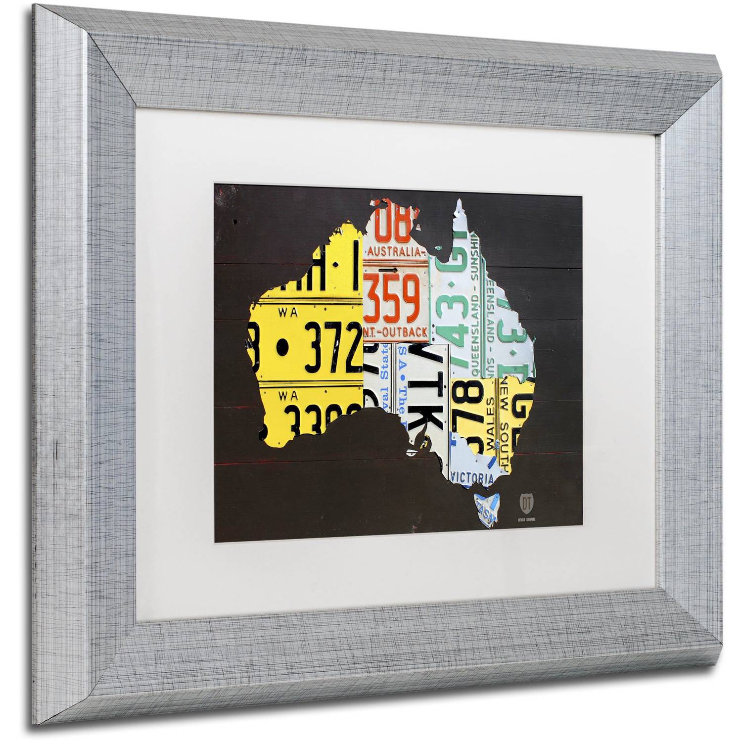 Trademark Fine Art 'Australia License Plate Map' Canvas Art by Design Turnpike, White Matte, Silver Frame
