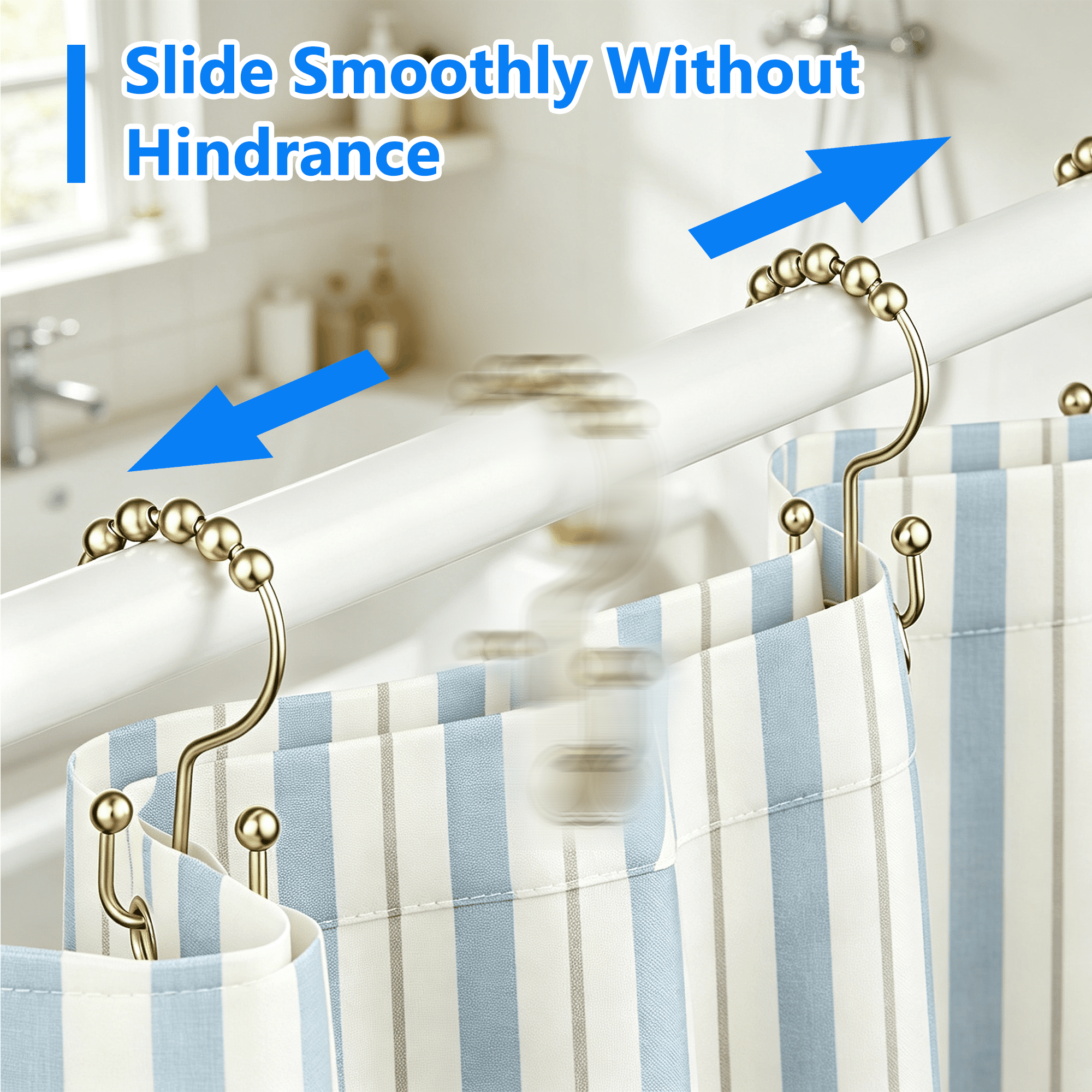 12 Pack Shower Curtain Hooks Rings, Double Shower Curtain Hooks, Roller Ball Metal Curtain Rings, Rust Proof Decorative Shower Curtain Hooks for Bathroom Curtain Rod