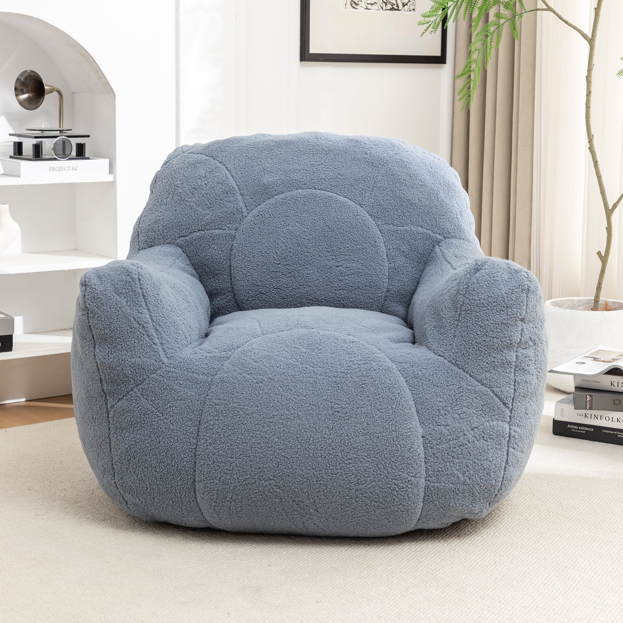Bean Bag Chair, Bean Bag Sofa with Tufted Soft Stuffed Filling, Fluffy and Lazy Sofa, Comfy Cozy Bean Bag Chairs with Memory Foam for Dorm, Apartment, Living Room,Light Blue