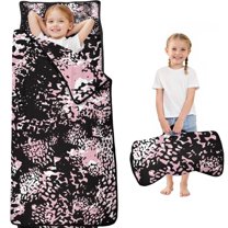 Black and Pink Of Leopard Print Toddler Nap Mats for Kids Preschool,Sleeping Mat Bag or Kids,Toddler Sleeping Bag,Toddler Nap Mat or Daycare