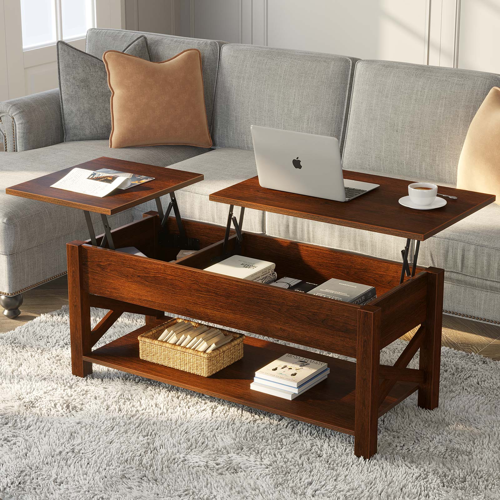 Greenstell Lift Top Coffee Table with Drawer and Hidden Compartment, 43.8 Inch, Espresso