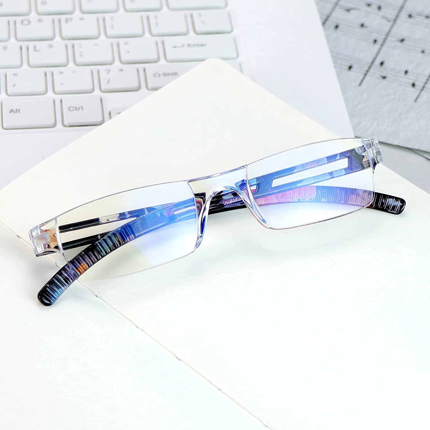 8 Pairs Reading Glasses, Blue Light Blocking Glasses, Computer Reading Glasses for Women and Men, Fashion Square Eyewear Frame (4color+4bluefloral,+4.50 Magnification)