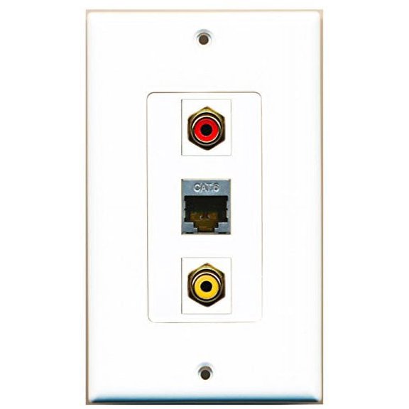 RiteAV - 1 Port RCA Red and 1 Port RCA Yellow and 1 Port Shielded Cat6 Ethernet Decorative Wall Plate Decorative