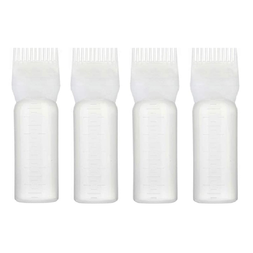 EZPRO USA 4 Root Comb Applicator Squeeze Bottle for Hair Color and Oils, 7 Ounce with Measurements, Hair Coloring, Dye and Scalp Treatment Essential, 7 oz Comb Bottles, 200ml, Pack of 4