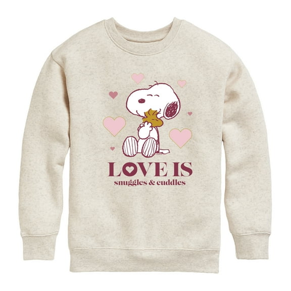 Peanuts - Love Is Snuggles And Cuddles  - Toddler And Youth Crewneck Fleece Sweatshirt