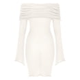 thumbnail image 3 of Blmnix Bodycon Women's Dresses Sexy Dresses Off the Shoulder Dress Mini Boat Neck White Long Sleeve Antimicrobial Protection Casual Dresses,L, 3 of 5