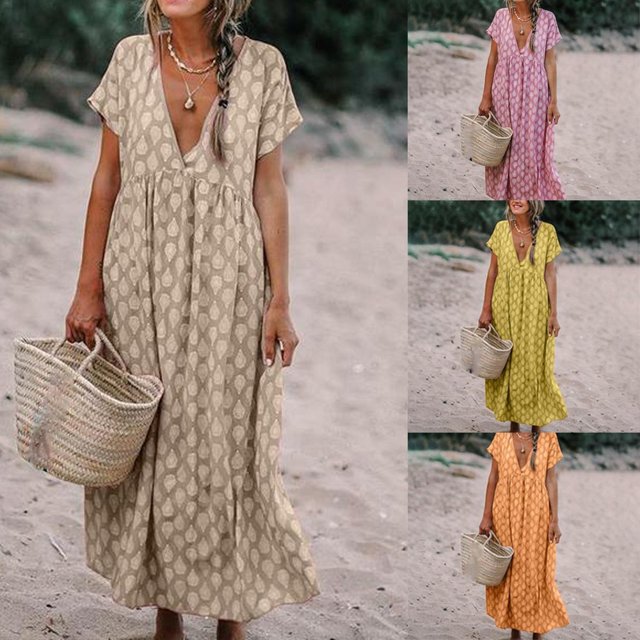 Robe Bohème d'Été pour Femme à Manches Courtes, T-Shirt Long Décontracté en Coton, Coupe Ample, Grande Taille
