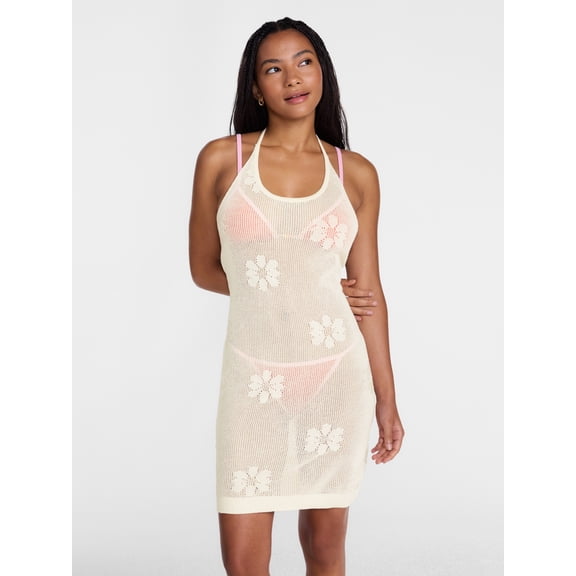 No Boundaries Groovy Getaway Crochet Coverup Dress, Women's XXS-XXL