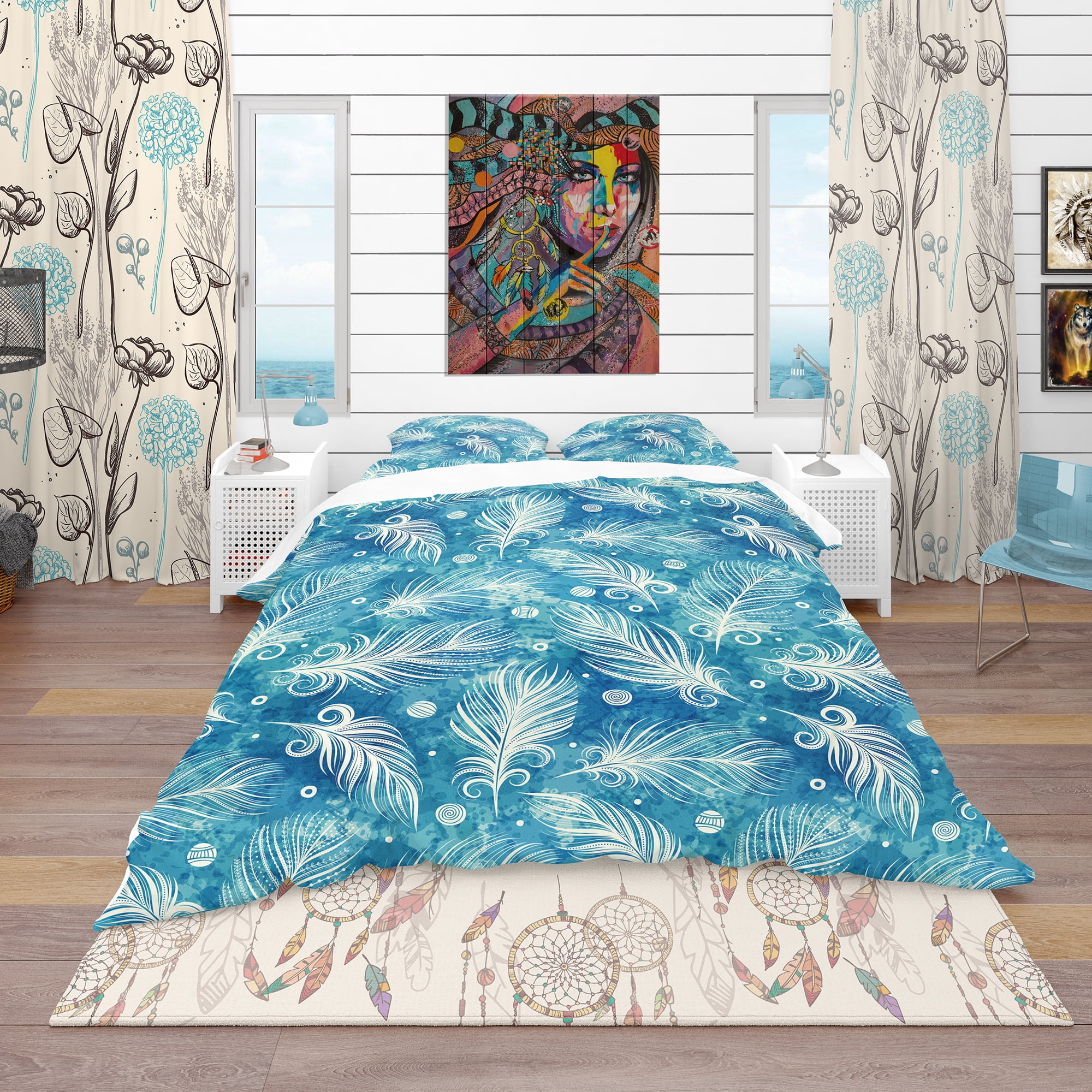 Designart 'Pattern with Feathers and Circles' Southwestern Duvet Cover Set