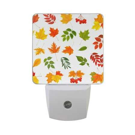 

Autumn Leaves with Green Night Light LED Dusk to Dawn Auto Sensor Night Lamp Plug-in Nightlight for Bedroom Hallway Kitchen 2 PCs