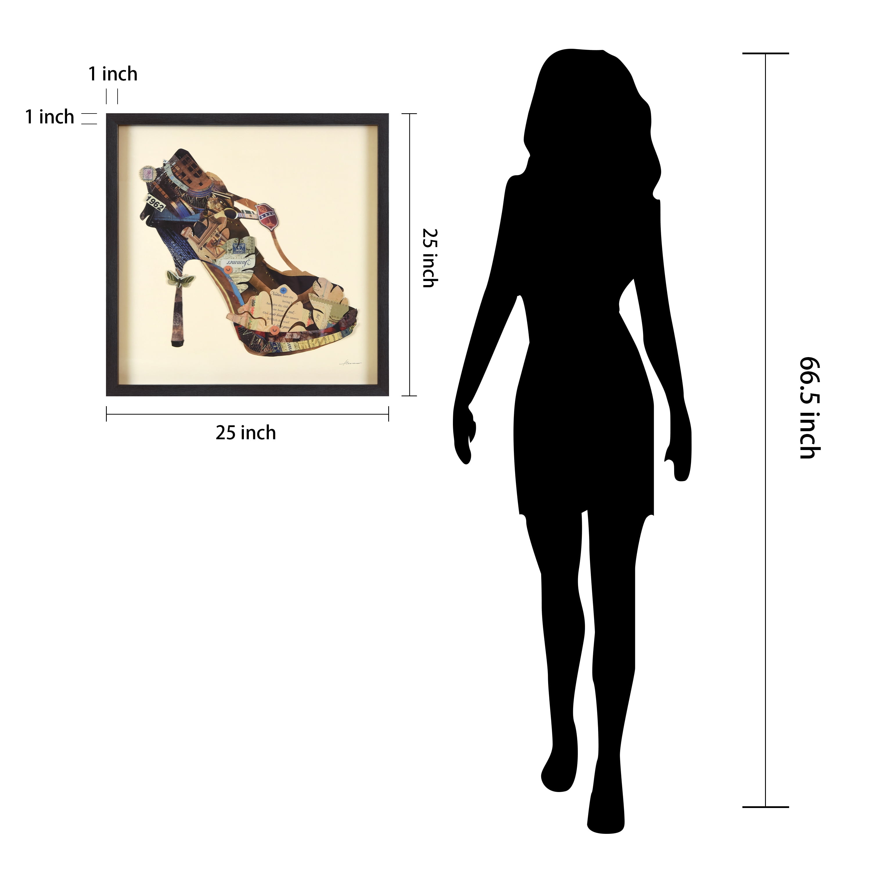 Empire Art Direct Empire Art "High Heeled" Alex Zeng's dimensional collage, under glass & a black shadow box frame