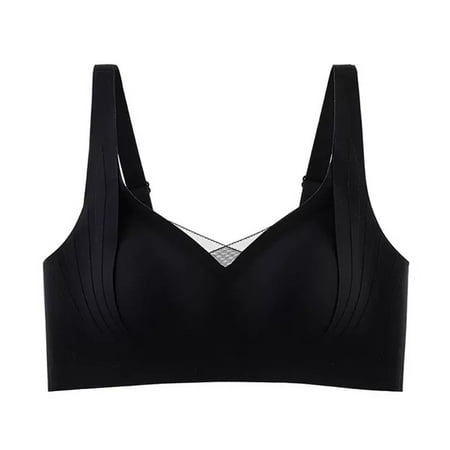 Pavied Front Closure Bras Push Up Bra Seamless Bras Wide Straps Without Ring Gathered To Collect Side Breasts Large Size Tank Top Non Marking Bra Womens Bras Full Coverage Bras Black 2XL