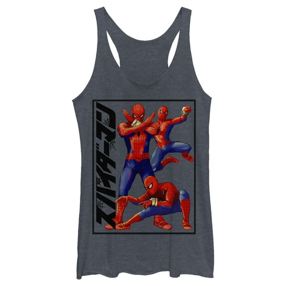 Women's Marvel Spider-Man Kanji Hero Racerback Tank Top Navy Blue Heather Medium