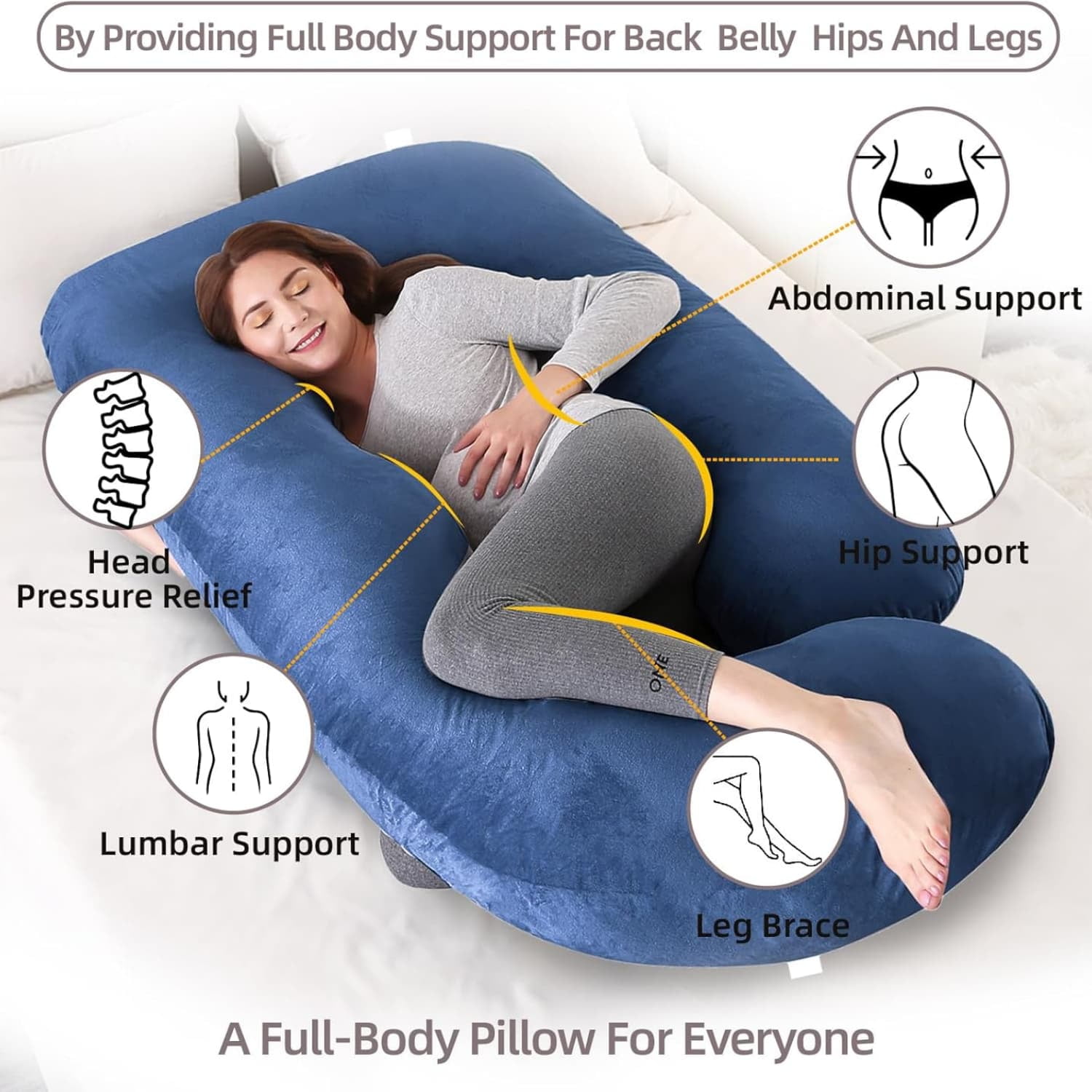 60 Inch Full Body Pregnancy Pillows for Sleeping Cooling Pregnancy Pillow,U Shaped Pregnancy Body Pillow,Maternity Pillows for Pregnant Women with Removable Washable Velvet Cover.(Blue)