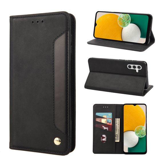 Mantto Case for Samsung Galaxy A14 5G, Vintage PU Leather Wallet Case RFID Blocking Card Slots Flip Kickstand Magnetic Closure Shockproof Folio Book Case Cover for Samsung Galaxy A14 5G,Black