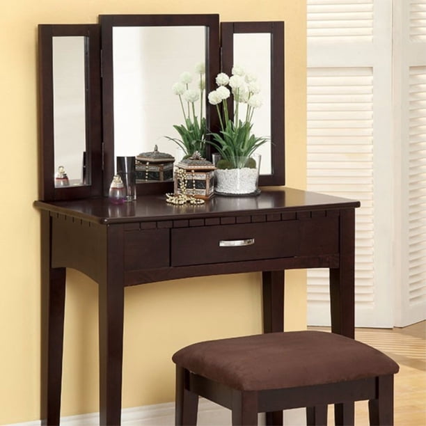 Simply Awesome Transitional Vanity Table With A Stool, Espresso Finish - Walmart.com