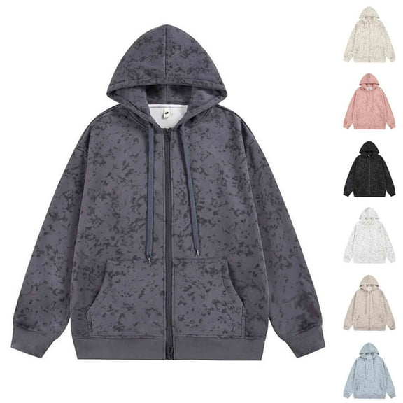 Momasggi Men's Zip Up Hoodies Big and Tall Long Sleeve Hooded Sweatshirt Jacket Fashion Tie Dye Sweatshirts Fall Winter Jackets with Pockets Dark Gray 5XL