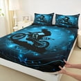 thumbnail image 4 of Feelyou Motorcycle Dirt Bike Twin Sheet Sets, Extreme Speed Sport Twin Fitted Sheet, Neon Cyan Honeycomb Flat Sheet, Ultra Soft Bedroom Decor, 3-Piece, 4 of 8
