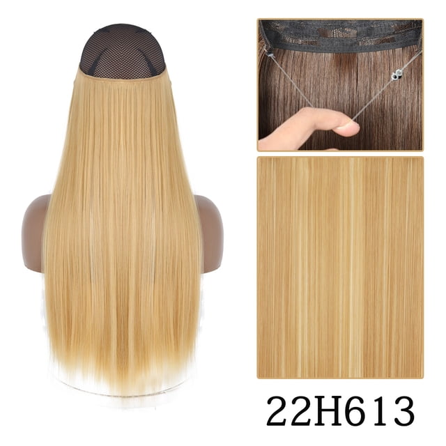 AZQUEEN-extensión de cabello sintético largo y recto sin Clip, postizo de una pieza, línea ajustable Natural, para mujer