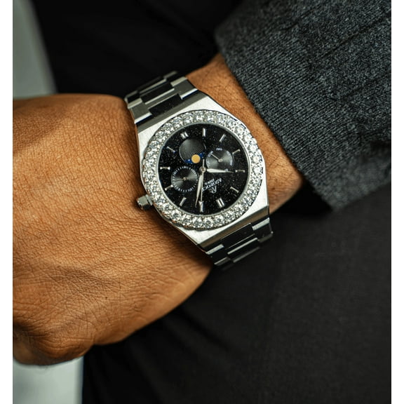 Asorock Watches | Iced diamond bezel transporter - plain straps | 44mm VVS moissaite diamond watch