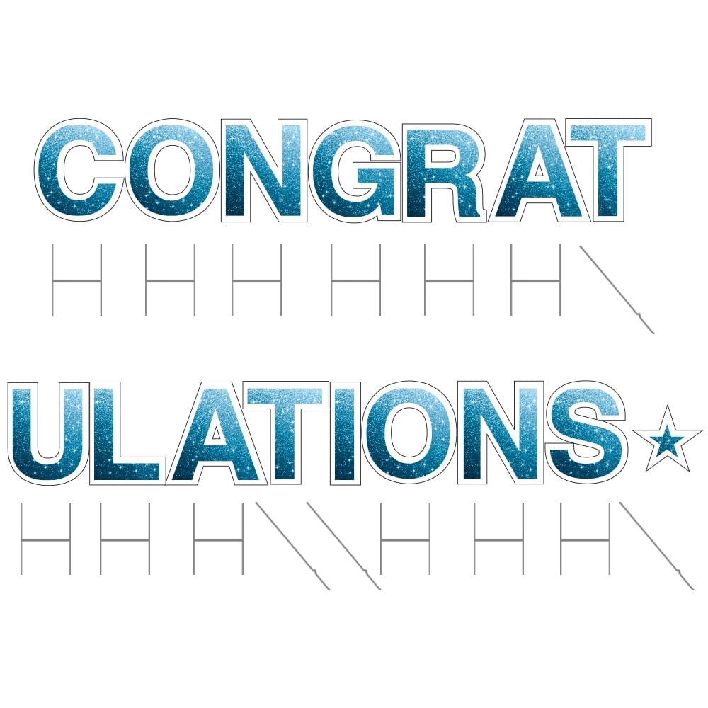 Vispronet Congratulations Yard Sign with Stakes – Each Letter is 18in Tall – Weather-Resistant Signs and Steel Stakes – Yard Decorations for Special Occasions (Faux Glitter Blue)
