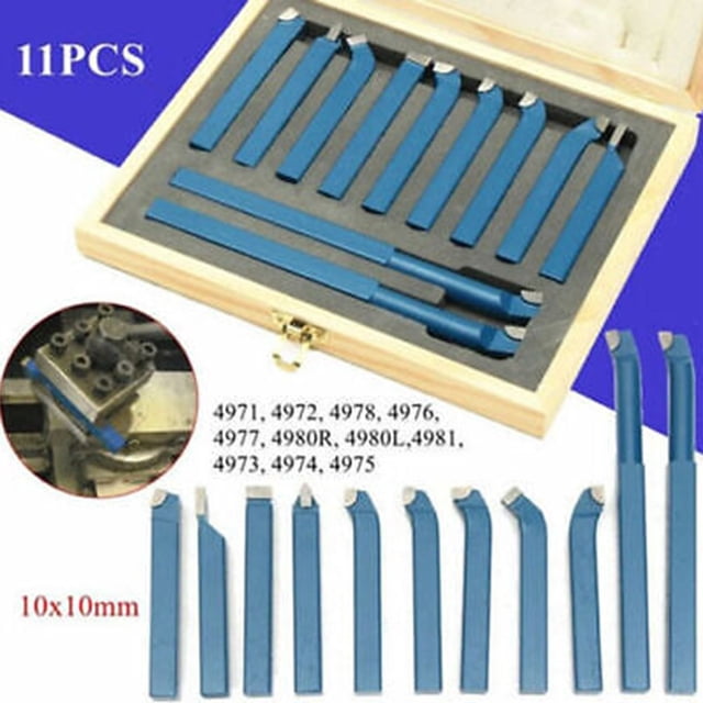 Ensemble de 11 Pcs Outils de Coupe à Pointe en Carbure pour Tour à Métal 10mm/12mm