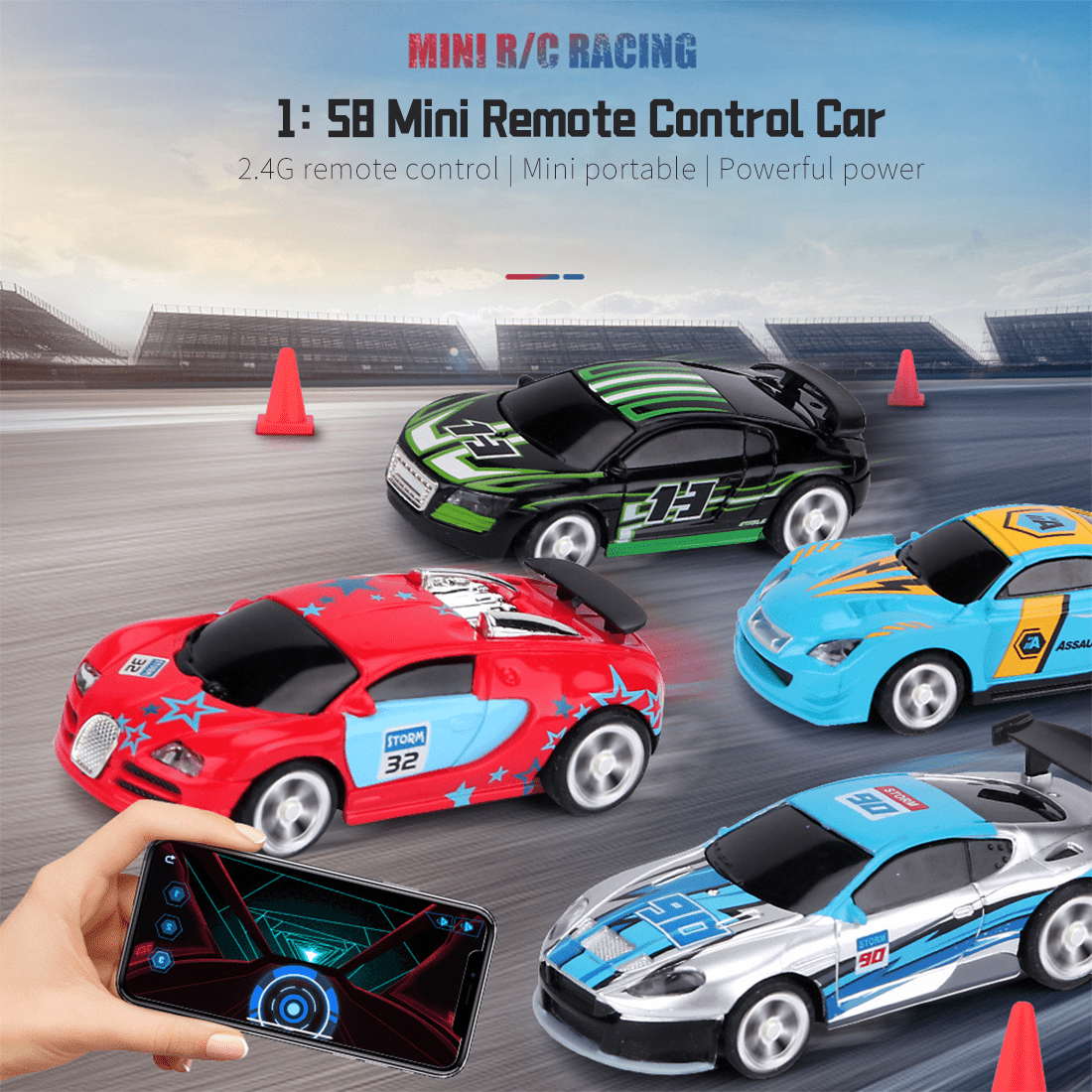 Ultra Small Mini RC Car, 1:58 Scale 2.4G Wireless Remote Control Car, Bluetooth APP Controlled, Portable Can Design for Drifting and Indoor Racing, for Adults and Collectors Blue