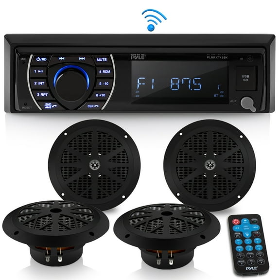 Pyle PLMRKT48BK 6.5 Inch Bluetooth Marine Receiver Stereo and Speaker Kit, Black