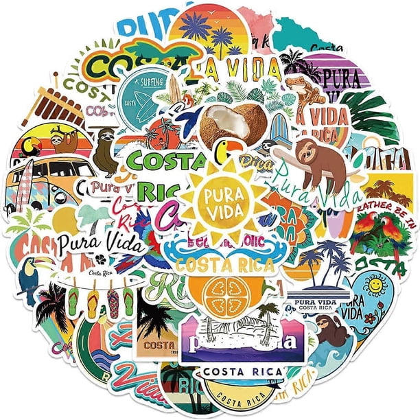 50 pcs Costa Rica Waterproof PVC Stickers, Stickers for Water Bottles, Vinyl Stickers for Laptop, Skateboard, Luggage Decal