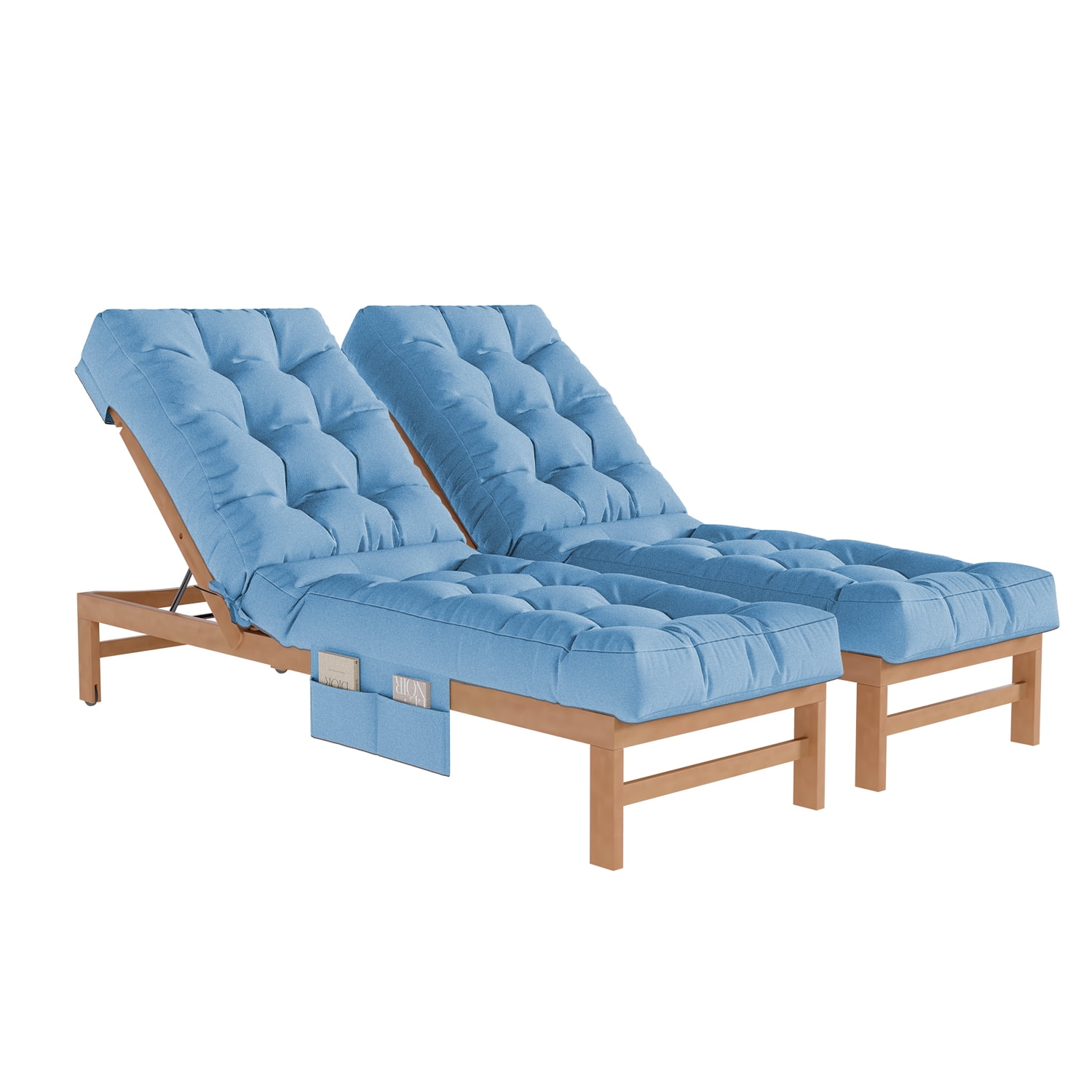 BaPiPro Sky Blue 2-Pack Outdoor Chaise Lounge Cushion with Side Pocket, Triple Non-Slip Fixation, All-Weather Durable & Soft Fabric, Thickened Padding, Ideal for Patio and Poolside Use