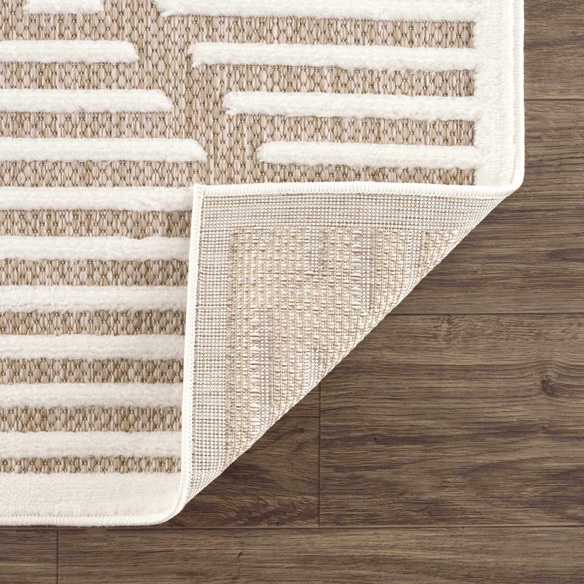BoutiqueRugs Anah Geometric Indoor Outdoor Rug - Boho High Low Textured Area Rug - Performance Carpet for Porch, Patio, Living Room - High Traffic - Taupe, Beige - 6'7" x 9' (6x9)