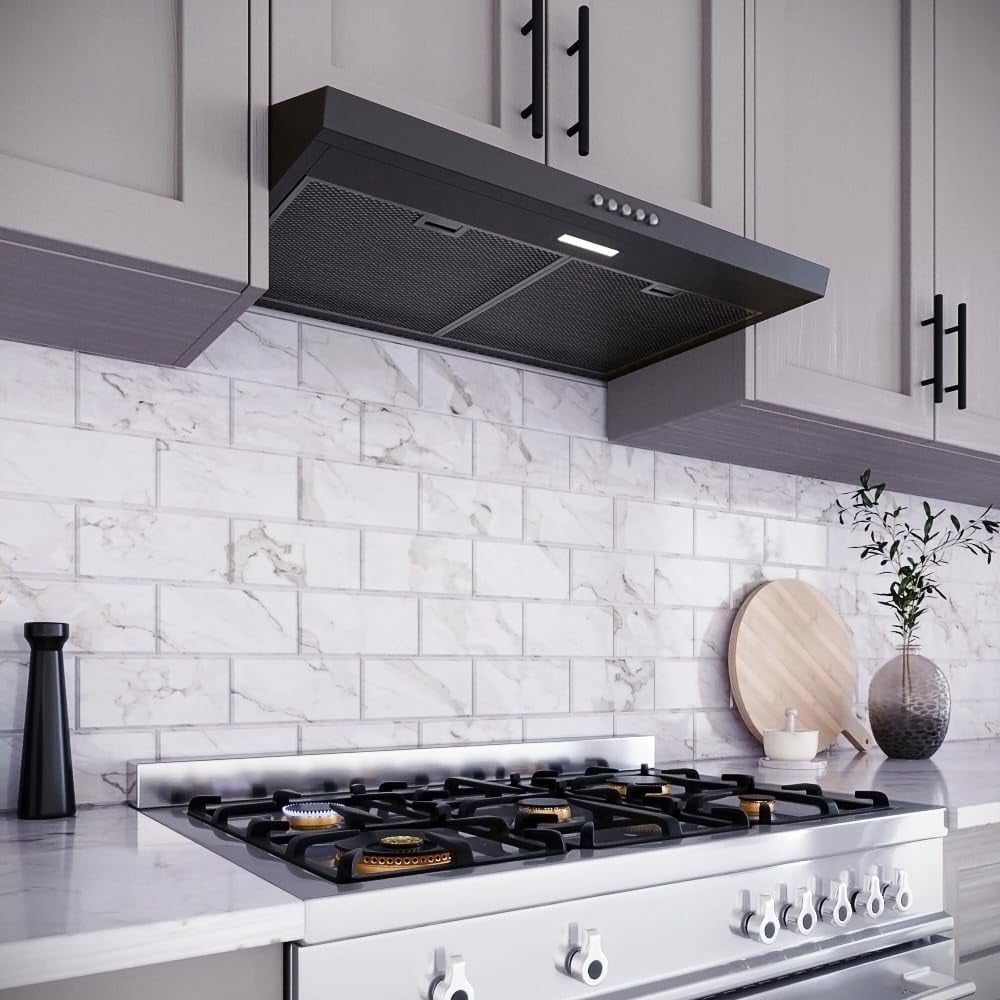 Streamline 30 in. Castellaro Ductless Undermount Range Hood in Grit Black with Mesh Filters, Push Button Control, LED Light