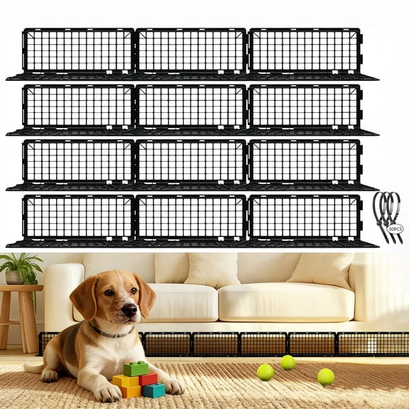 12 PCS Under Couch Blockers for Bed Couch Furniture with 30 Ties Black Couch Barriers Underneath Stop from Getting Under The Sofa