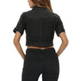 thumbnail image 3 of DARING DIVA Women's Short Sleeves Crop Button Down Denim Jacket XS Black, 3 of 6