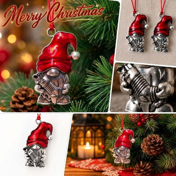 Christmas Tree Decorations, Christmas Tree Ornament, Vintage Hanging Metal Christmas Ornament with Red Hat, 2.5X1.5 Inch Hanging Decor for Seasonal Scene Layout, Small Metal