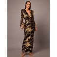 thumbnail image 3 of Black & Gold Metallic Deep V-Neck Long Sleeve Bodycon Dress For Evening Cocktail Party, 3 of 7