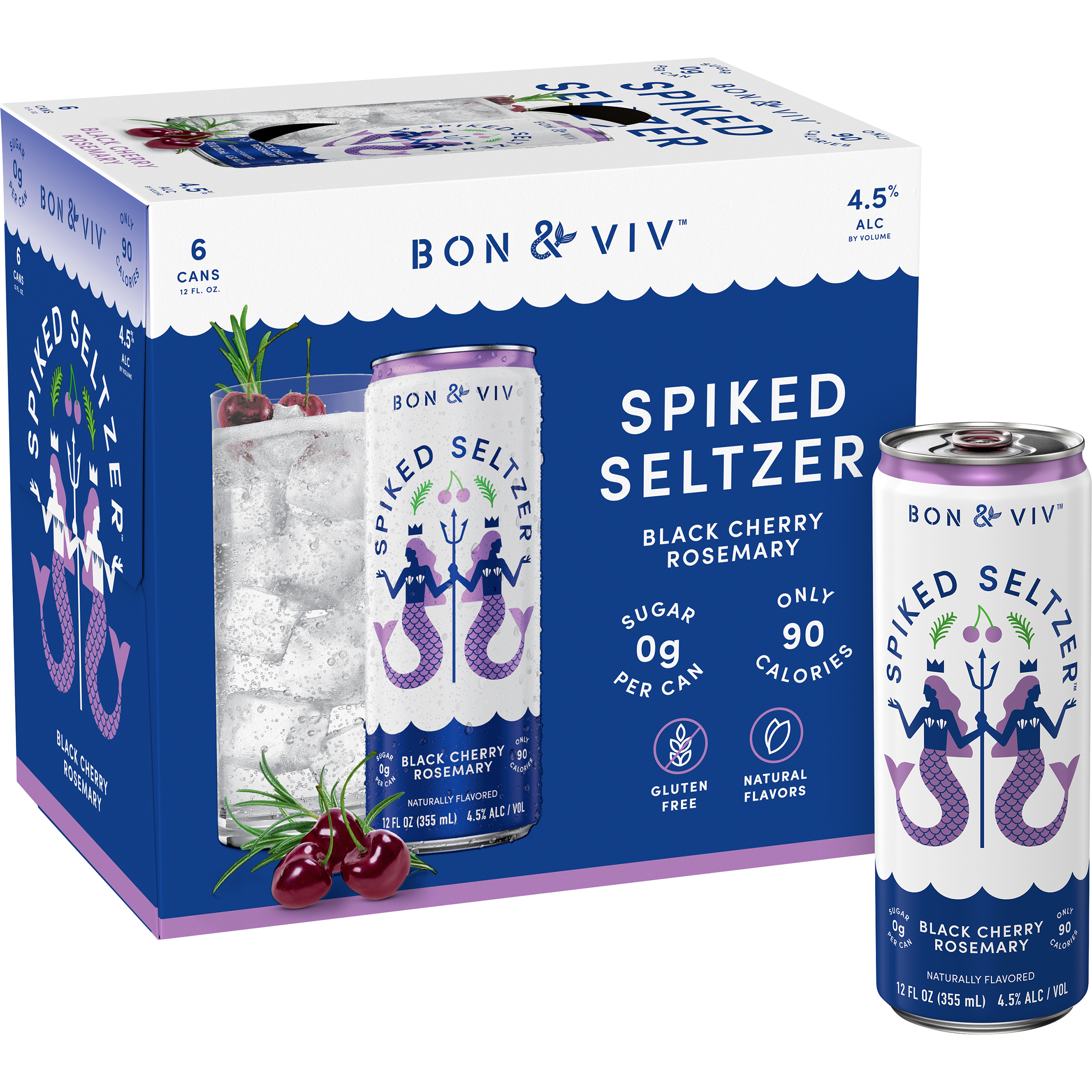 Bon Viv Spiked Seltzer Black Cherry Rosemary Alcoholic Seltzer 6 Ct Pack 4 5 Abv Walmart Com Walmart Com