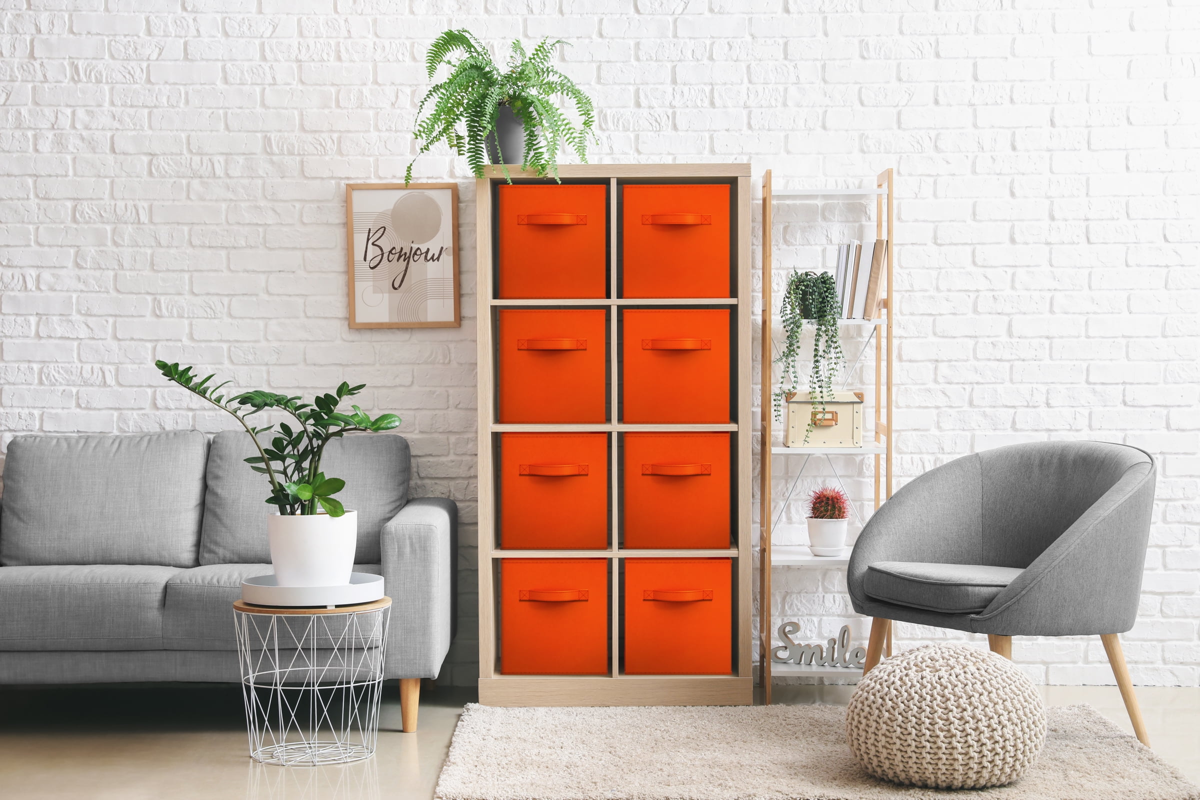 Sorbus 11" Foldable Fabric Storage Cube Bin, Orange (2 pack)