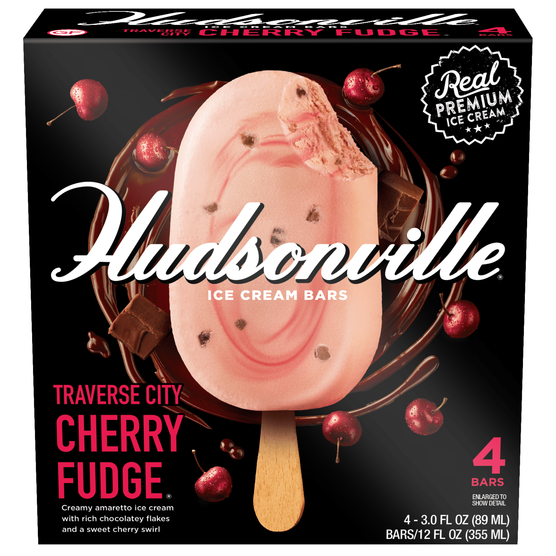 Hudsonville Traverse City Cherry Fudge Ice Cream Bars, 3 fl oz, 4 Count