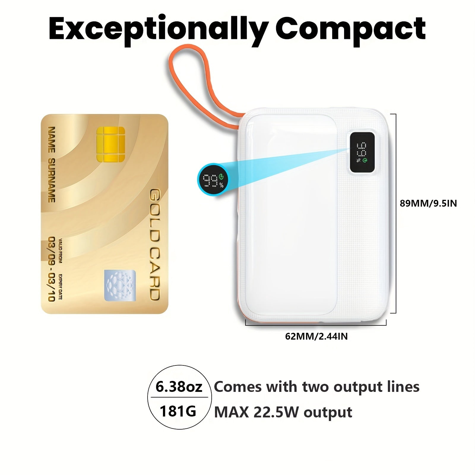 ShineFuture Power Bank 10000mAh 22.5V Fast Charging Battery Pack,With Type-C connector and Lightning connector charging cable，Supports charging of cell phones and mobile devices，black-1pc