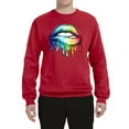 thumbnail image 2 of Wild Bobby, Colorful Neon Rainbow Biting Lips, Pop Culture, Unisex Crewneck Graphic Sweatshirt, Red, X-Large, 2 of 3