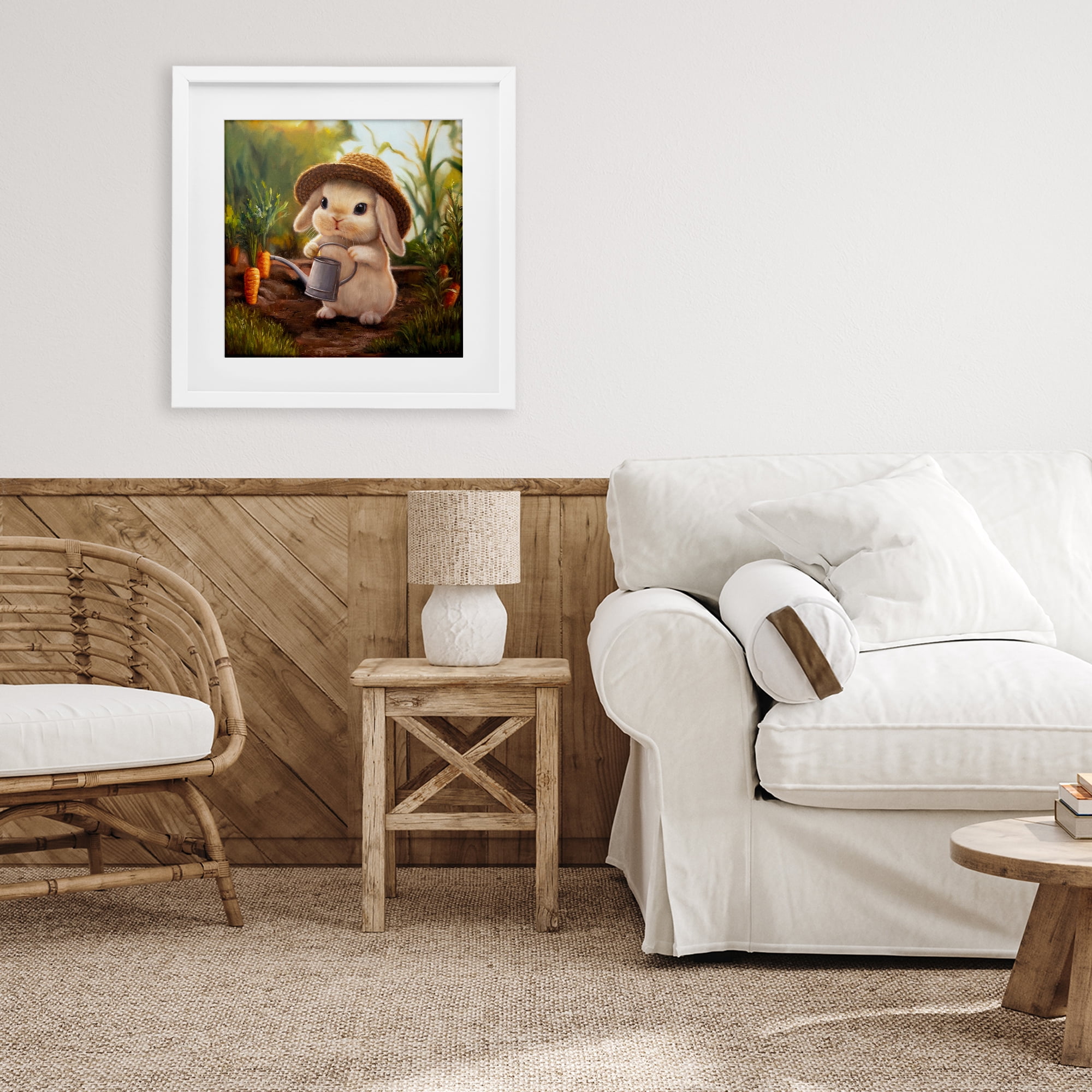 Stupell Industries Bunny with Carrot Garden White Framed Print Under Glass, design by Lucia Heffernan