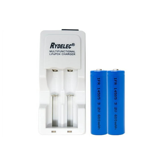 Lithium Phosphate Charger   2 x AA 3.2 Volt 600 mAh LiFePO4 14500 Batteries (14mm x 50mm)