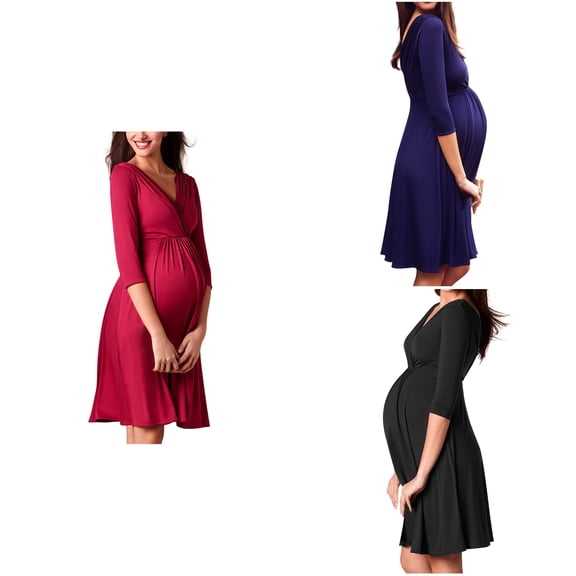Loopsun Dresses for Women, Maternity Dress, Women's V Neck Short Sleeve Open Front Maternity Nursing Breastfeeding Dresses Blue, S