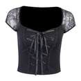 thumbnail image 4 of Camiseta negra para niñas, mujeres, con cordones, Top corto, camiseta de , cuello cuadrado, ropa de club, punk METRO Yinane Camisa de encaje de mujer, 4 of 8