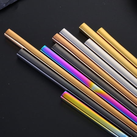 VERDANVERSE Stainless Steel Square Chopsticks 1 Pair Reusable Metal Eating Utensils Dishwasher Safe Kitchen Flatware