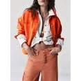 thumbnail image 3 of Women'S Loose Lapel Long-Sleeved Denim Jacket Orange Red XL, 3 of 7