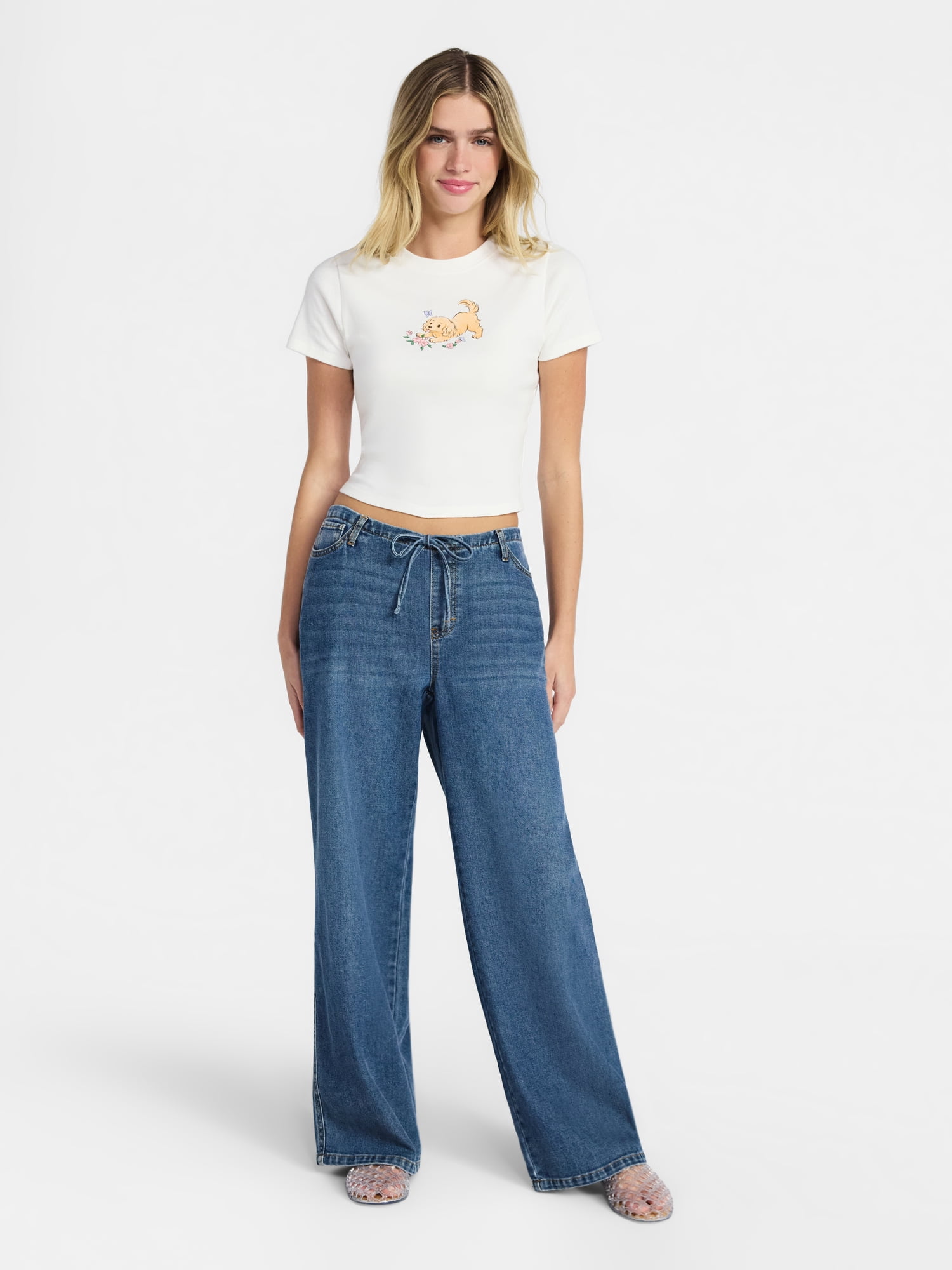 No Boundaries Mini Waistband Wide Leg Pants, 31'' Inseam, Women's Sizes XXS-XXL